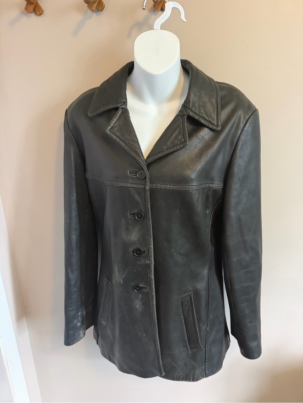 Andrew Marc Distressed Black Soft Leather Button Blazer Jacket Vintage M